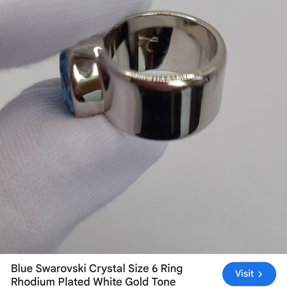 Blue Swarovski Crystal Ring Rhodium Plated Size 6 - Picture 3 of 10